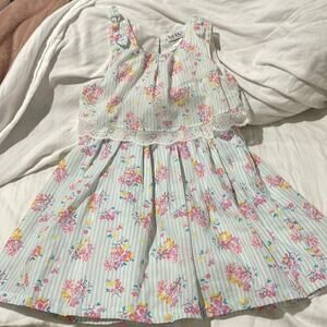 Nicole Miller 6x floral cotton/polyester dress lined nwot lace trim bow detail